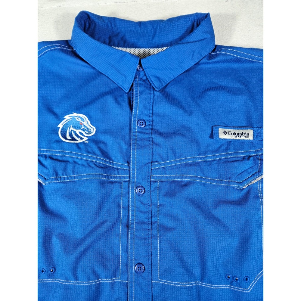 Columbia PFG Boise State Broncos Blue Fishing Shirt Mens 2XL Omni-Shade S/S